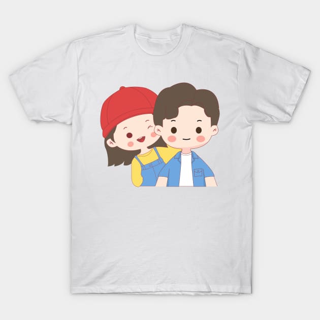 cute cartoon couple T-Shirt by BINTSTUDIO